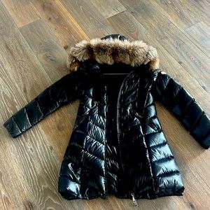 Moncler “Marre” long puffer coat, hooded collar, used worn for about two years
